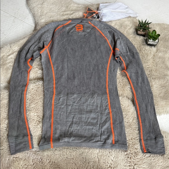 NWT Bjorn Daehlie Airnet Shirt Wool Base Layer Gray Shocking Orange Long Sleeve - Picture 5 of 12